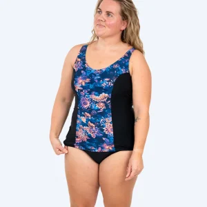 Watery badedragt plus size til damer m. blomster - Vale - Sort/lilla